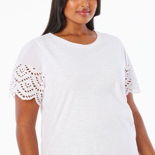 Khoko Collection Women's Broderie Sleeve Tee White