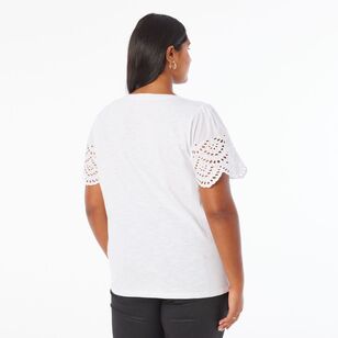 Khoko Collection Women's Broderie Sleeve Tee White