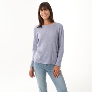 Khoko Collection Women's Patch Pocket Brushed Top Navy Marle