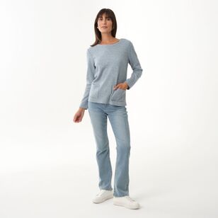 Khoko Collection Women's Patch Pocket Brushed Top Teal Marle