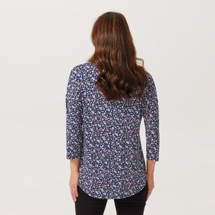 Khoko Collection Women's 3/4 Sleeve Print Top Pink Floral