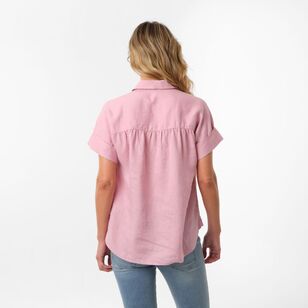 Khoko Collection Women's Linen Shirt Mid Pink