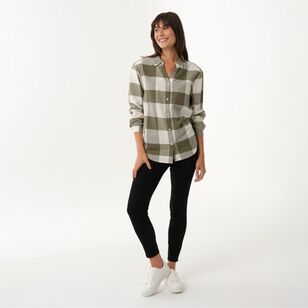 Khoko Collection Women's Brushed Cotton Check Shirt Olive