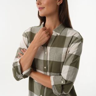 Khoko Collection Women's Brushed Cotton Check Shirt Olive