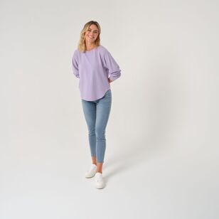 Khoko Collection Women's Curved Hem French Terry Sweat Lilac