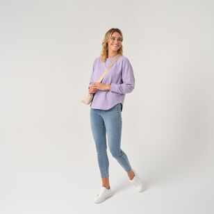 Khoko Collection Women's Curved Hem French Terry Sweat Lilac