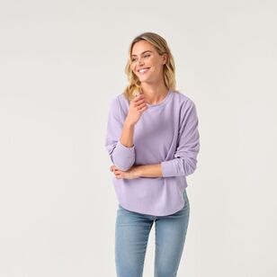 Khoko Collection Women's Curved Hem French Terry Sweat Lilac