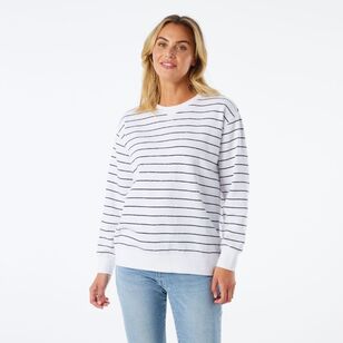 Khoko Collection Women's Yarn Dyed Stripe Sweat Navy, White Stripe