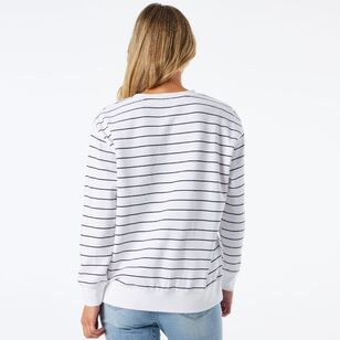 Khoko Collection Women's Yarn Dyed Stripe Sweat Navy, White Stripe