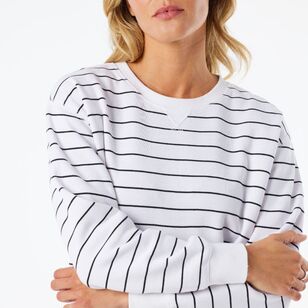 Khoko Collection Women's Yarn Dyed Stripe Sweat Navy, White Stripe