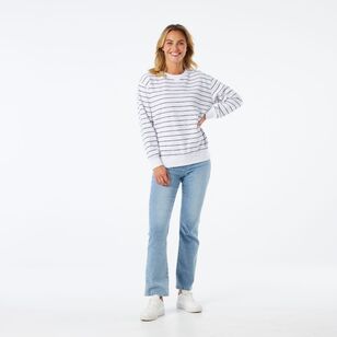 Khoko Collection Women's Yarn Dyed Stripe Sweat Navy, White Stripe