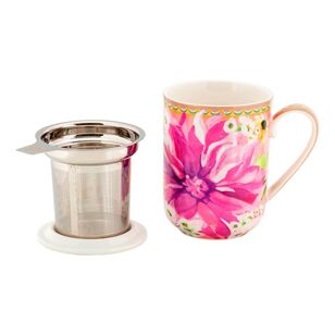 Maxwell & Williams Teas & C's Dahlia Daze 340 ml Lidded Mug with Infuser Pink