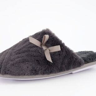 Sash & Rose Women's Aubrie Mule Slipper with Bow Charcoal