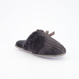 Sash & Rose Women's Aubrie Mule Slipper with Bow Charcoal