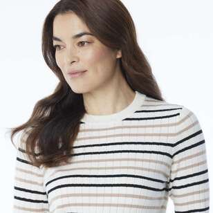 Khoko Smart Women's Varigated Multi Stripe Knit Ivory