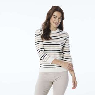 Khoko Smart Women's Varigated Multi Stripe Knit Ivory