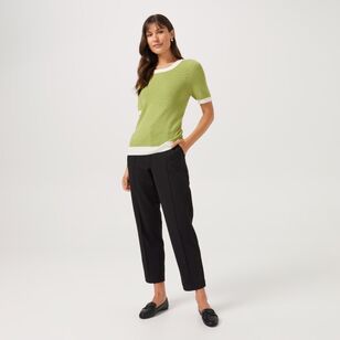 Khoko Smart Women's Contrast Bind Short Sleeve Knit Avocado