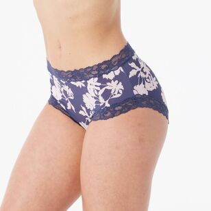 Sash & Rose Women's Print Micro & Lace Full Brief Floral Print