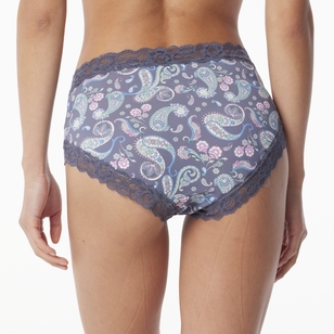 Sash & Rose Women's Print Micro & Lace Full Brief Paisley Print