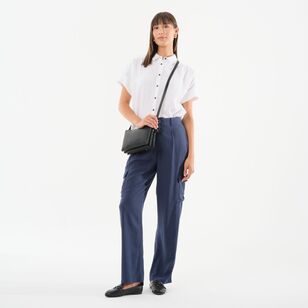 Khoko Collection Women's Cargo Pocket Linen Blend Pant Navy