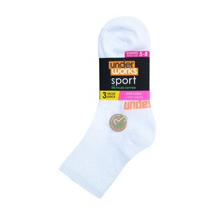 Underworks Women's Sport Mid Crew Sock 3 Pack White