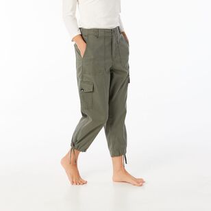 Khoko Collection Women's Cropped Lyocell Cargo Pant Khaki