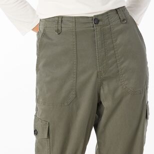 Khoko Collection Women's Cropped Lyocell Cargo Pant Khaki