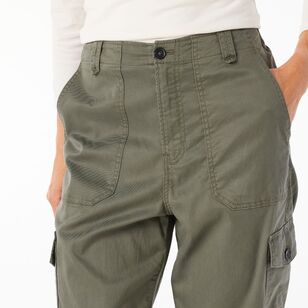 Khoko Collection Women's Cropped Lyocell Cargo Pant Khaki