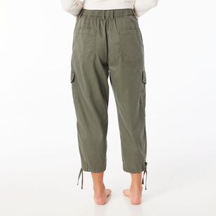 Khoko Collection Women's Cropped Lyocell Cargo Pant Khaki