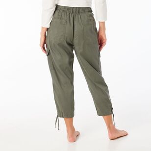 Khoko Collection Women's Cropped Lyocell Cargo Pant Khaki