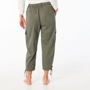 Khoko Collection Women's Cropped Lyocell Cargo Pant Khaki