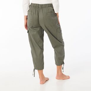 Khoko Collection Women's Cropped Lyocell Cargo Pant Khaki