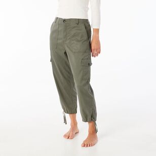 Khoko Collection Women's Cropped Lyocell Cargo Pant Khaki