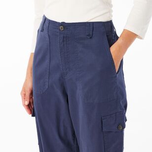 Khoko Collection Women's Cropped Lyocell Cargo Pant Navy