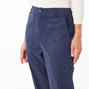 Khoko Collection Women's Cropped Lyocell Cargo Pant Navy