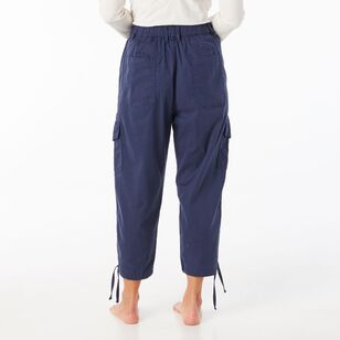 Khoko Collection Women's Cropped Lyocell Cargo Pant Navy