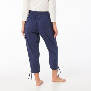 Khoko Collection Women's Cropped Lyocell Cargo Pant Navy