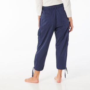 Khoko Collection Women's Cropped Lyocell Cargo Pant Navy