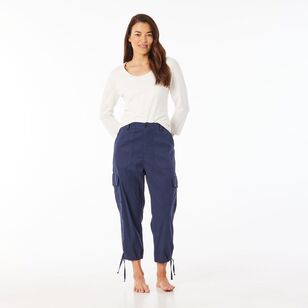 Khoko Collection Women's Cropped Lyocell Cargo Pant Navy