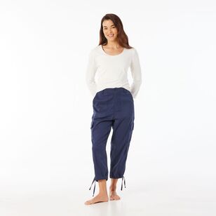 Khoko Collection Women's Cropped Lyocell Cargo Pant Navy