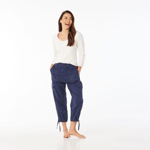 Khoko Collection Women's Cropped Lyocell Cargo Pant Navy