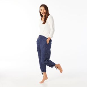 Khoko Collection Women's Cropped Lyocell Cargo Pant Navy