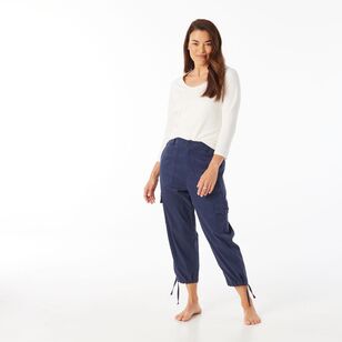 Khoko Collection Women's Cropped Lyocell Cargo Pant Navy