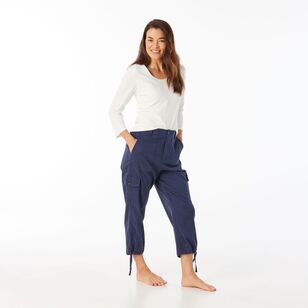 Khoko Collection Women's Cropped Lyocell Cargo Pant Navy