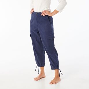 Khoko Collection Women's Cropped Lyocell Cargo Pant Navy