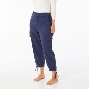 Khoko Collection Women's Cropped Lyocell Cargo Pant Navy