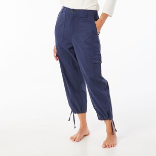 Khoko Collection Women's Cropped Lyocell Cargo Pant Navy