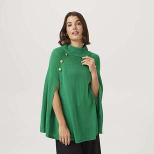 Jane Lamerton Women's Gold Trim Poncho Winter Green