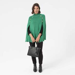 Jane Lamerton Women's Gold Trim Poncho Winter Green