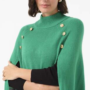 Jane Lamerton Women's Gold Trim Poncho Winter Green